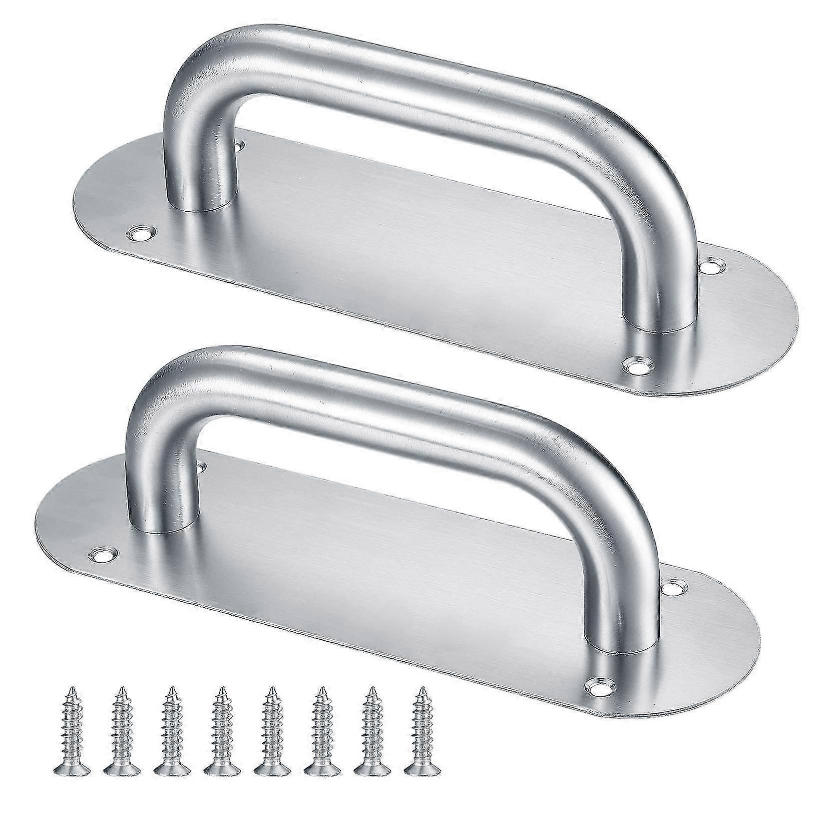 Gate handle stainless steel, 2 pcs sliding door handle with plate for pull push
