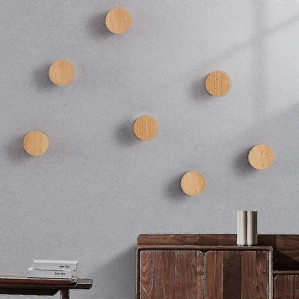 Wood Coat Hook Set, 5pcs Round Hooks for Wall Hanging