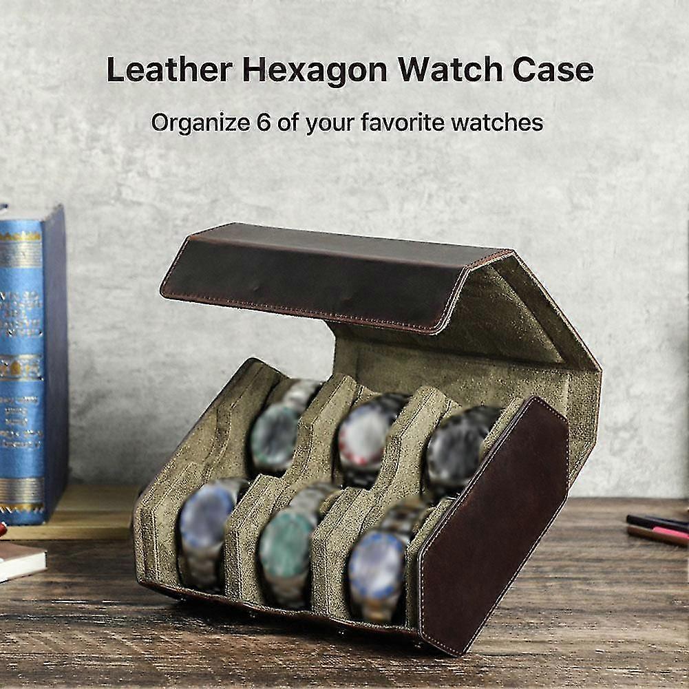 watch display case for 6 watches leather storage box