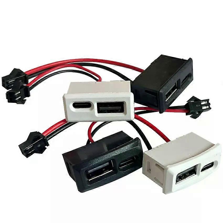 1PC Double layer white USB female base type-c socket a female USB lamp charging socket power socket 2P with cable connector