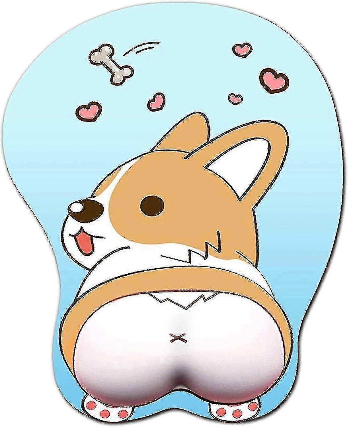 Ergonomic Mouse Pad With Wrist Support For PC Laptops Anime Corgi Dog 3D Design