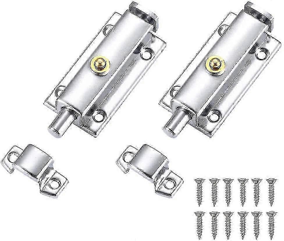 2 Pcs Stainless Steel Door Latch Door Latches +12 Screws Self Locking Catch Latch Gate Security Latch Lock Knob For Interior Door Closet Wi