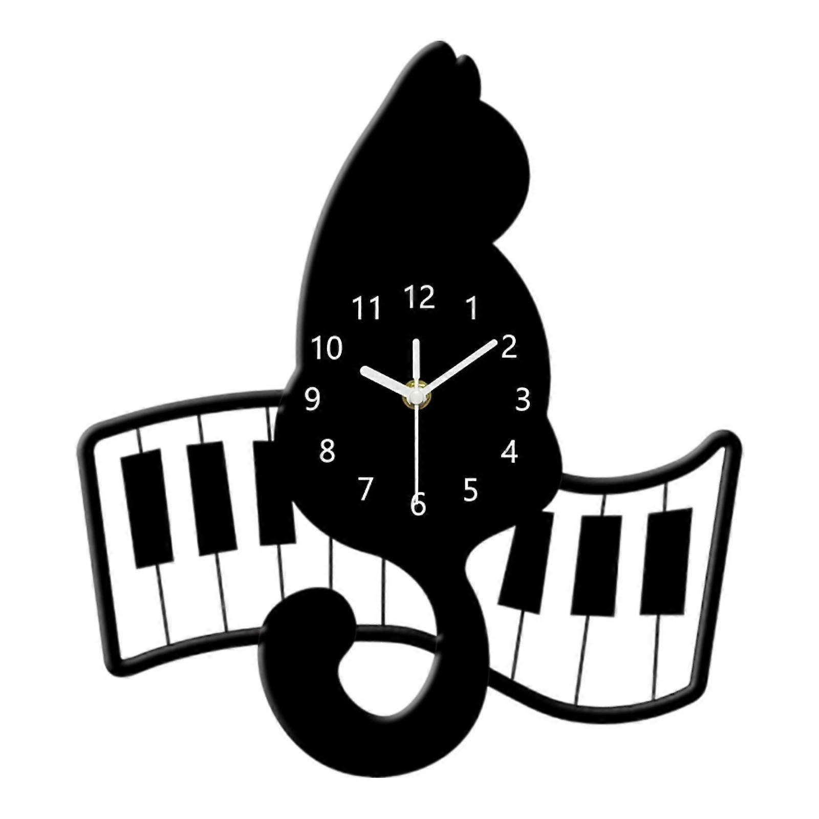 Cat Shaped Wall Clock Indoor Decor Decorative Creative Mute Lovely Hanging Clock