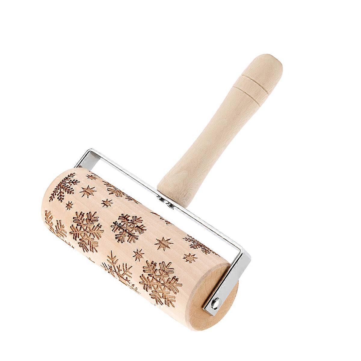 Dough Roller Beech Wood for Making Cake 1Pcs Handheld Snowflake Pattern