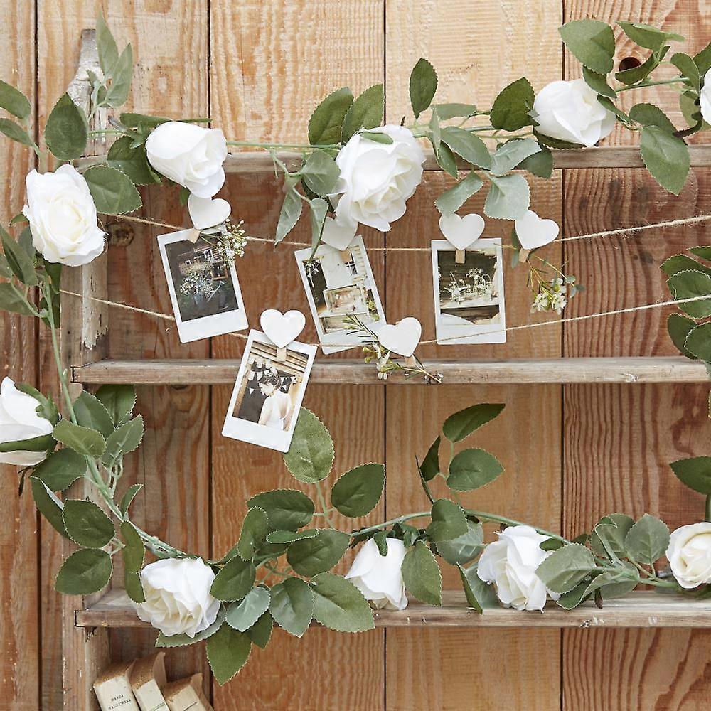 White Rose Artificial Foliage Garland