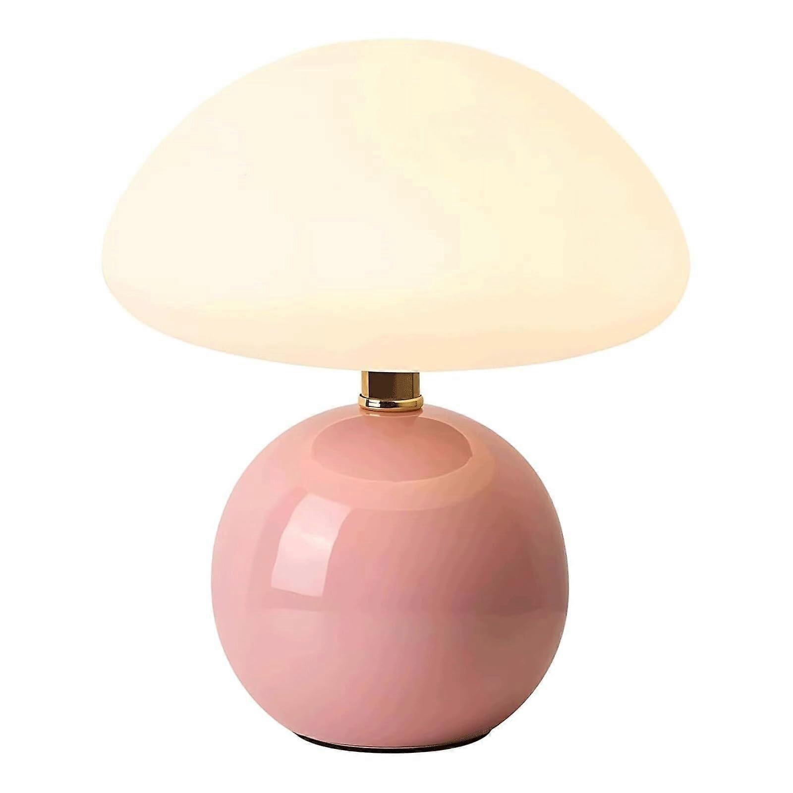 Cute Mushroom Table Lamp Brightness Adjustable Desk Lamp Plastic Lampshade Ceramic Base Pink