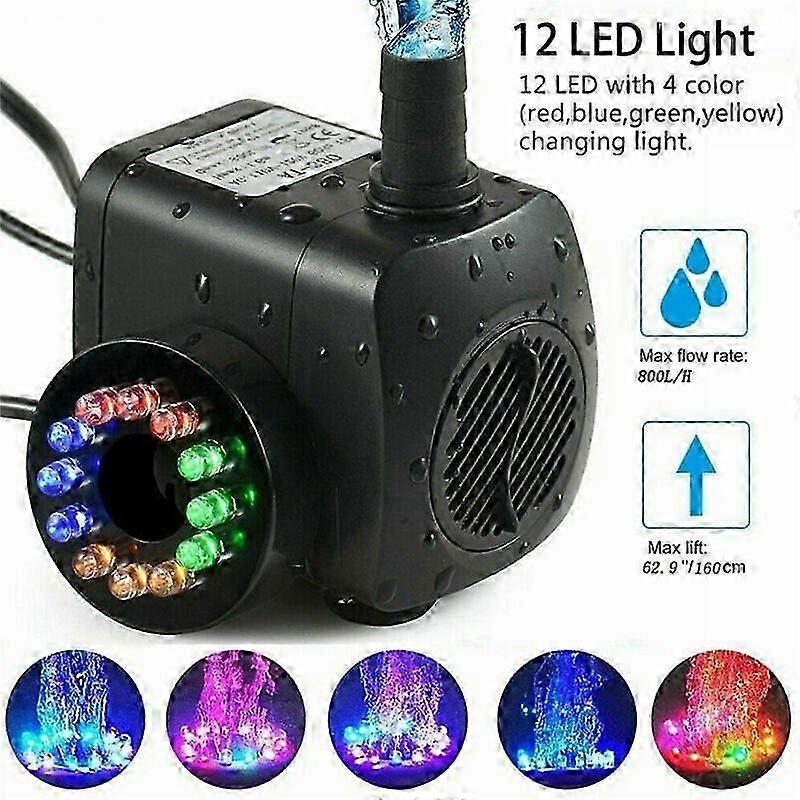 Springbrunnenpumpe 15w 800l/h, Teichpumpe, Springbrunnenpumpe, Gartenpumpe, Springbrunnenpumpe mit 12 LEDs-2025