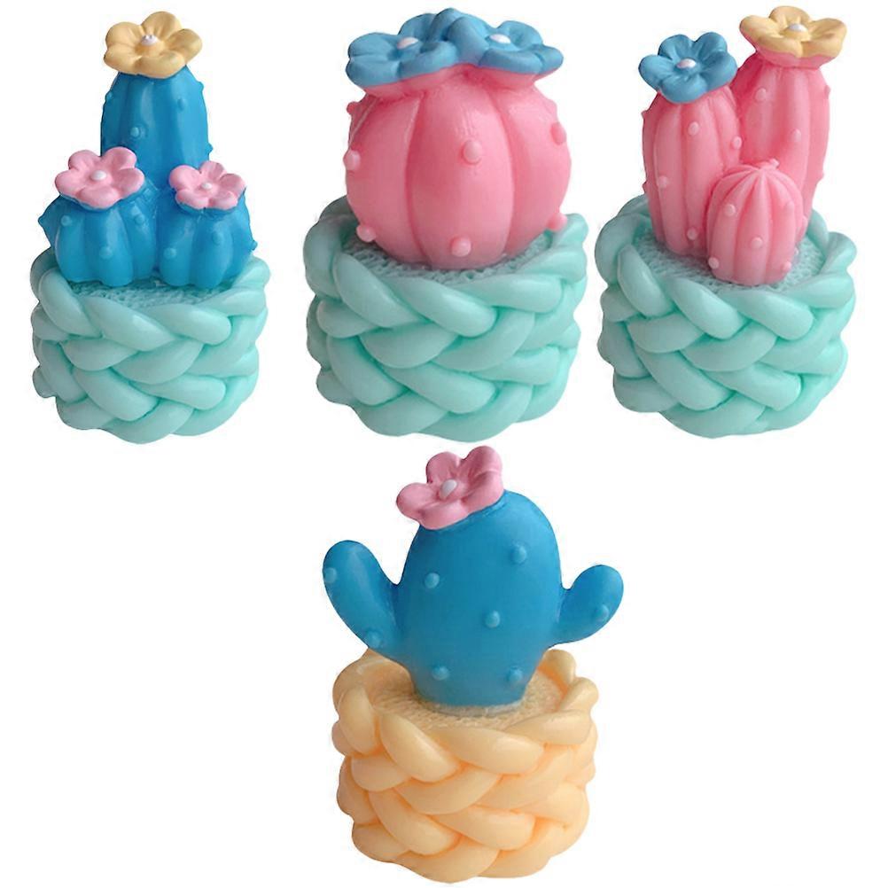 Mini Resin Cactus Figurines for Home Decoration 4Pcs Creative Desktop Decor