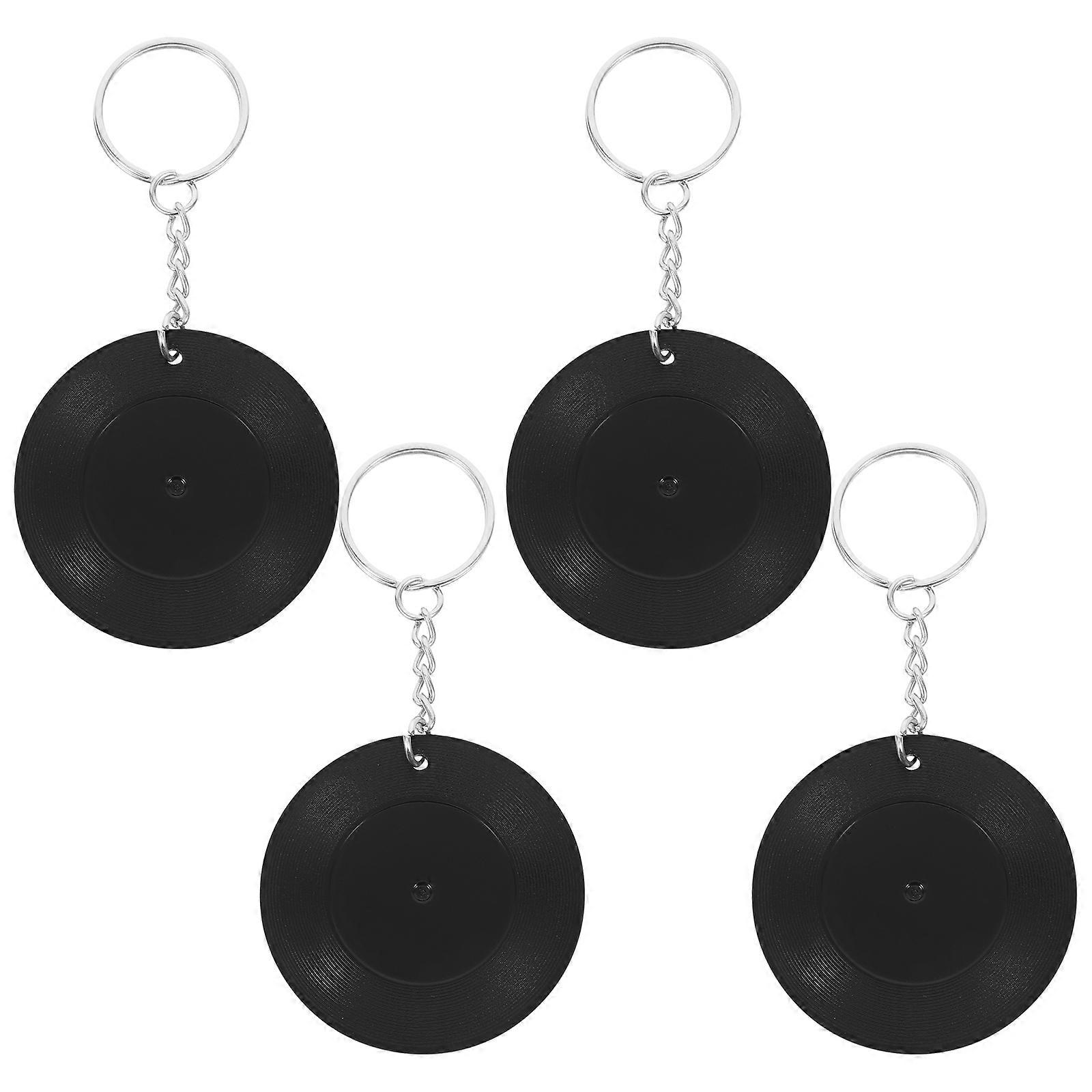 Record Key Ring Vinyl Record Key Chain for Decoration 4Pcs Black ABS