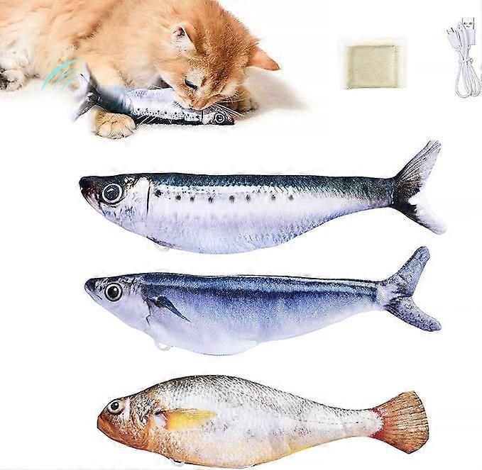 Bite-Sized Realistic Flopping Fish Cat Toys, 3 Pack, Interactive Cat Toys for All Breeds, Tap-Activated 3 Flapping Mode, Sardine/Saury/Yellow Croaker,