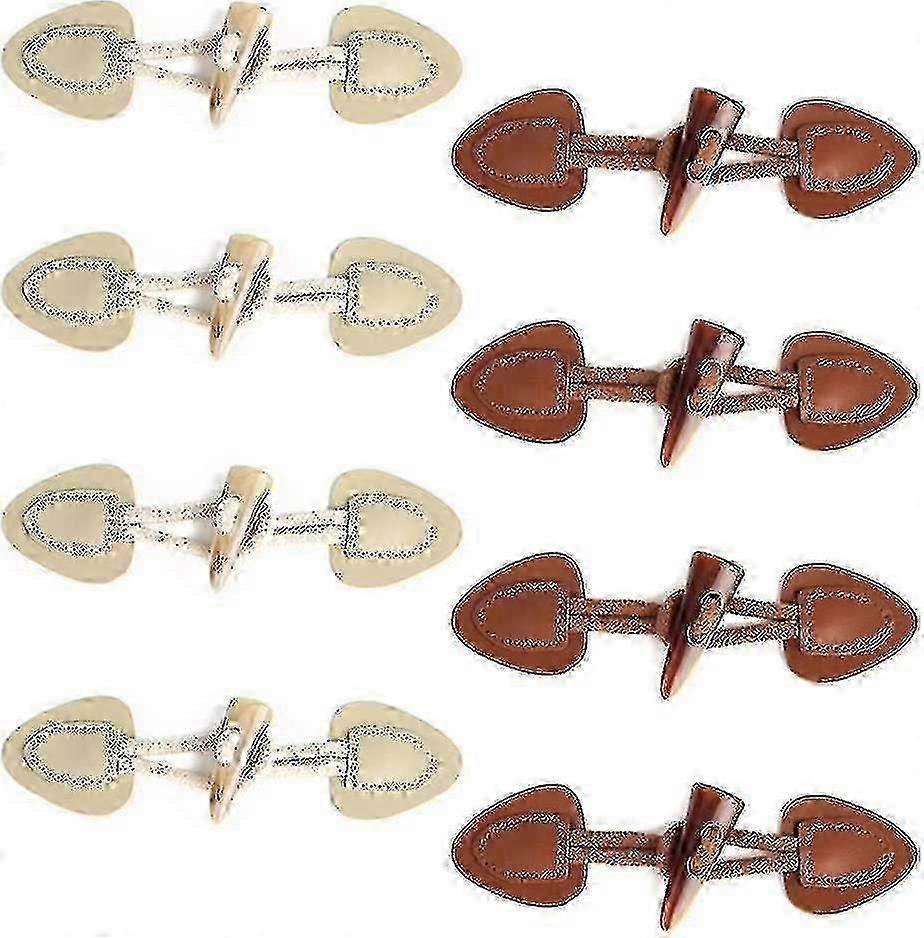 Leather Horn Toggle Buttons 8 Pairs Horn Fastener Buttons Pu Leather Sewing Buttons Toggle Fastener For Diy Clothing Sewing Accessories(beige And Brow