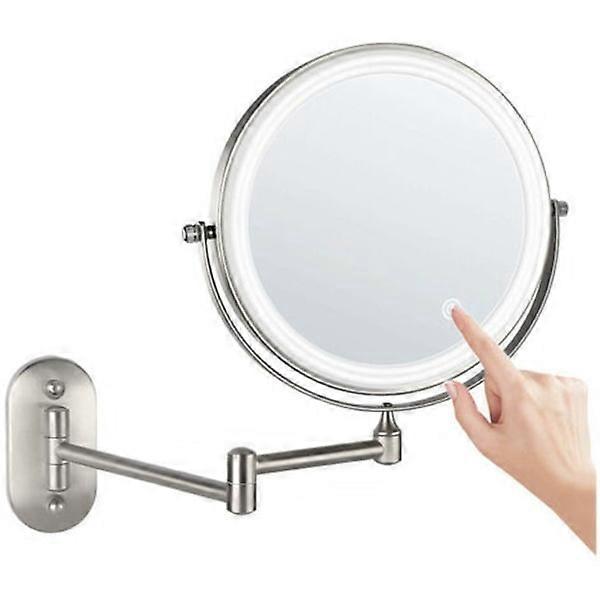 LED Magnifying for 8-Inch Wall Mirror, USB Rechargeable with 1X/5X, Matte Nickel