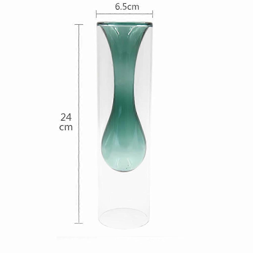 Plant Vase Hydroponic Glass Vase for Storing Green Double-Glazed Table Ornament
