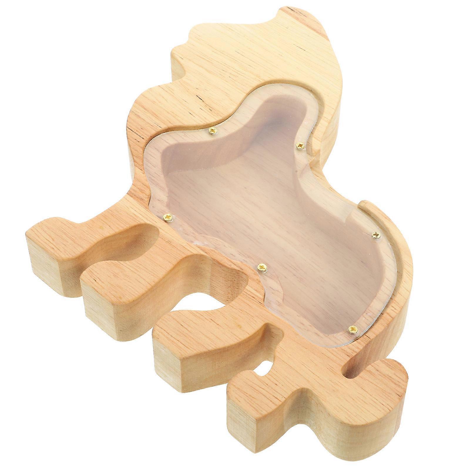 Light Yellow Wooden Piggy Bank Lion Shape for Storage Use 4Pcs Pack