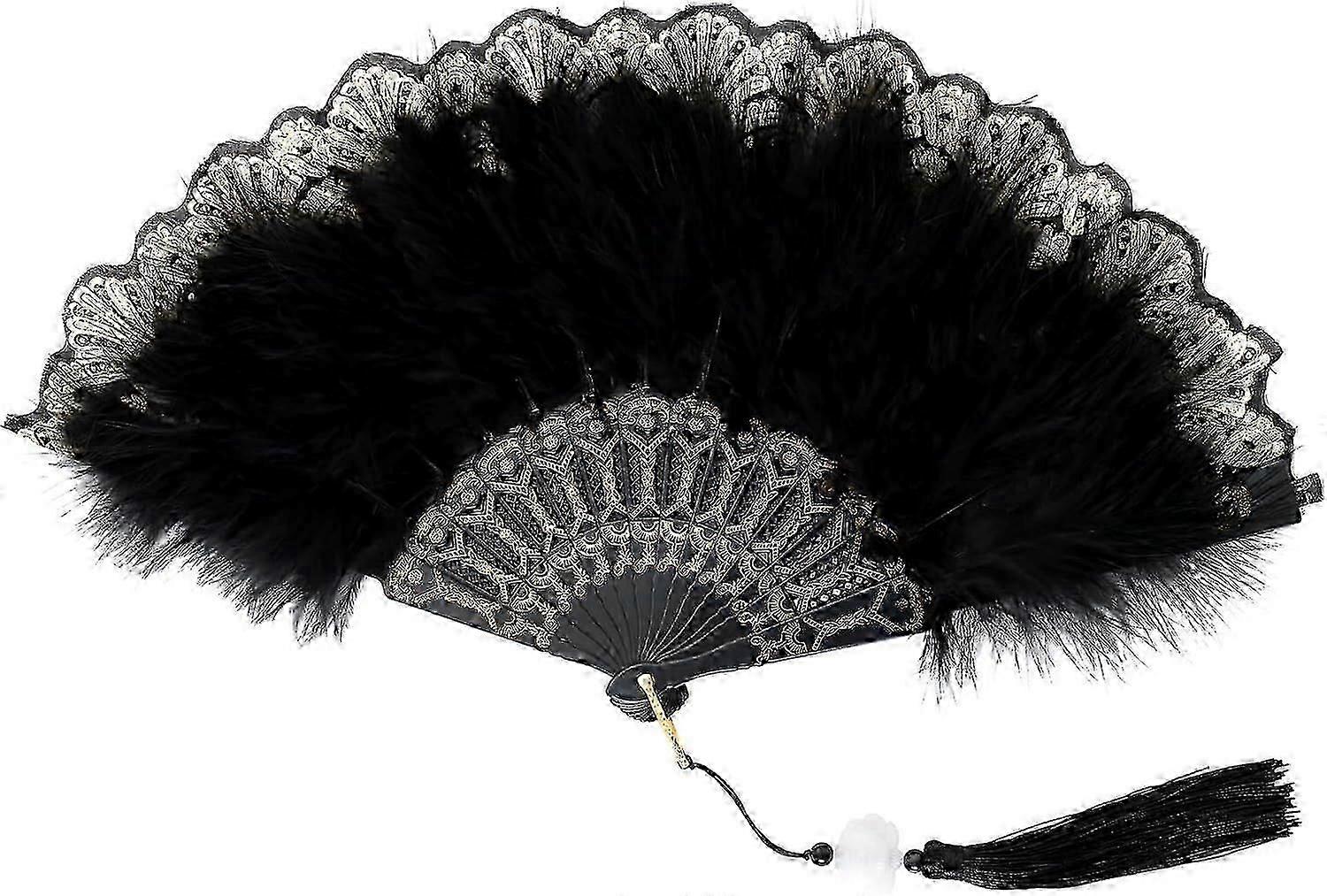 Feather Hand Fan Embroidered Flower Feather Fan