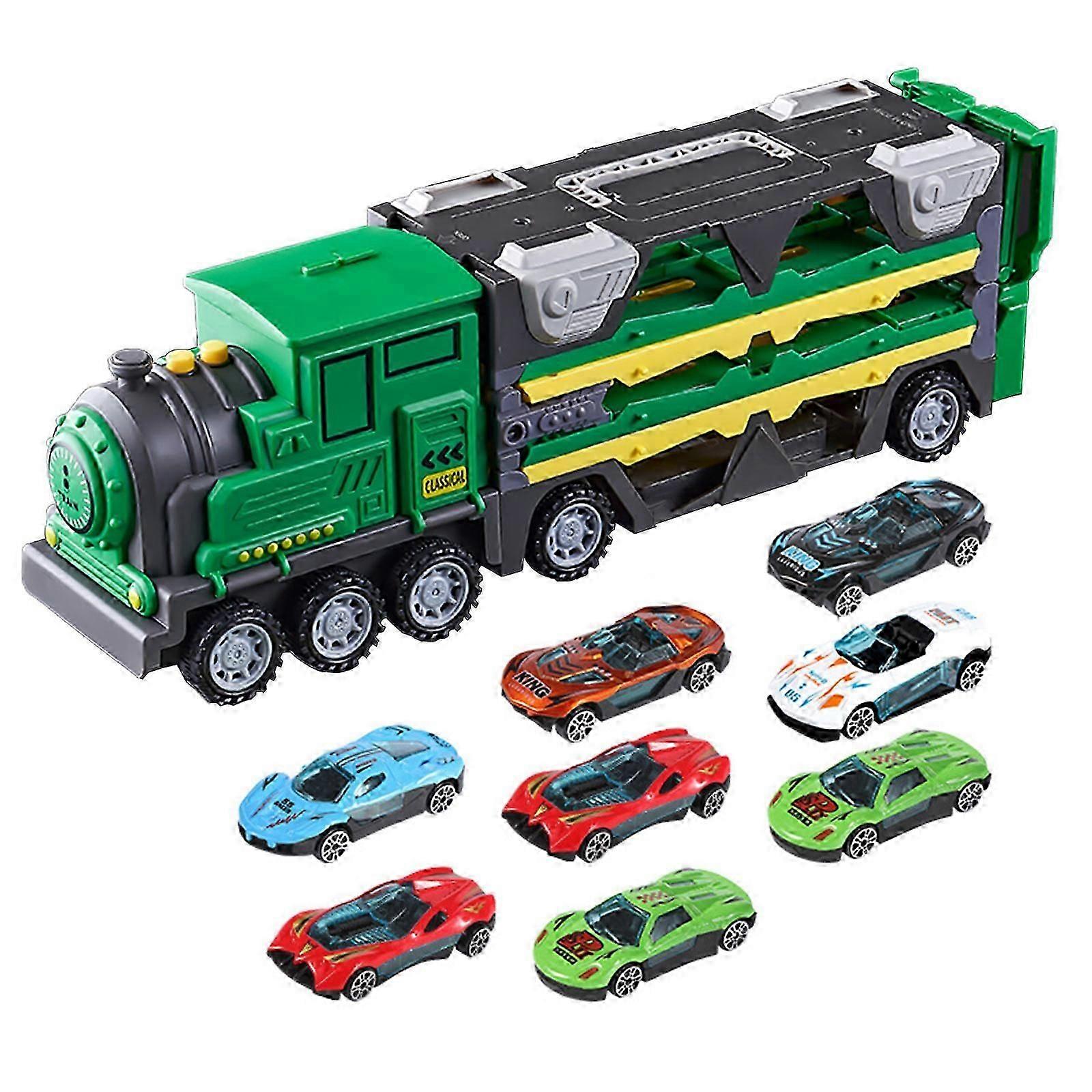 Mega Hauler φορτηγό εκτίναξη πίστα αγώνων 8 αυτοκίνητα παιδιά παραμορφώνουν καταπέλτη πυροβολούν fold παιχνίδι