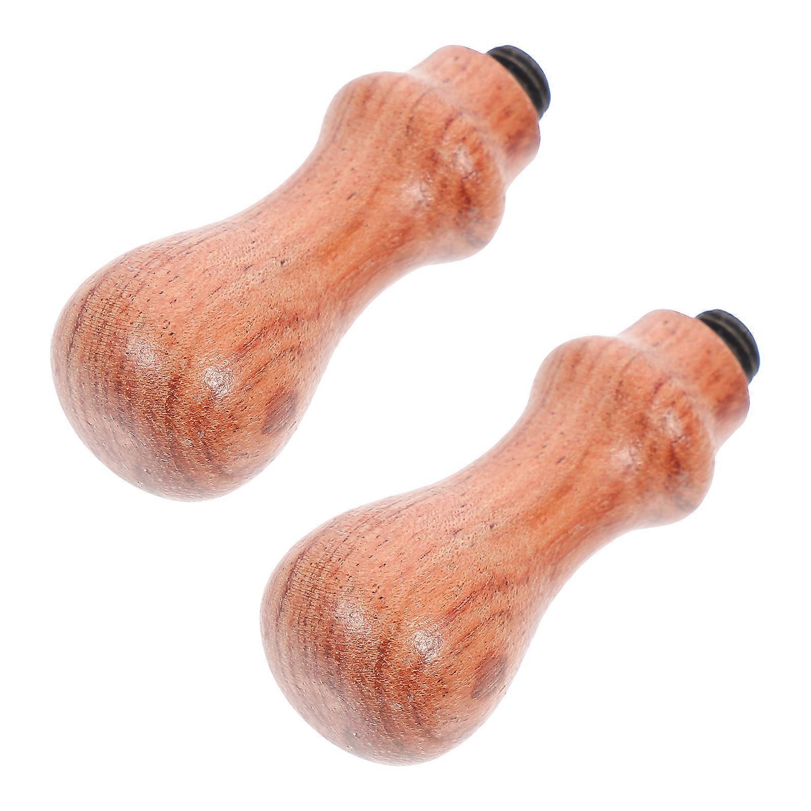Light Brown Wooden Mini Flower Pear Stamp Handle 2Pcs Replacement