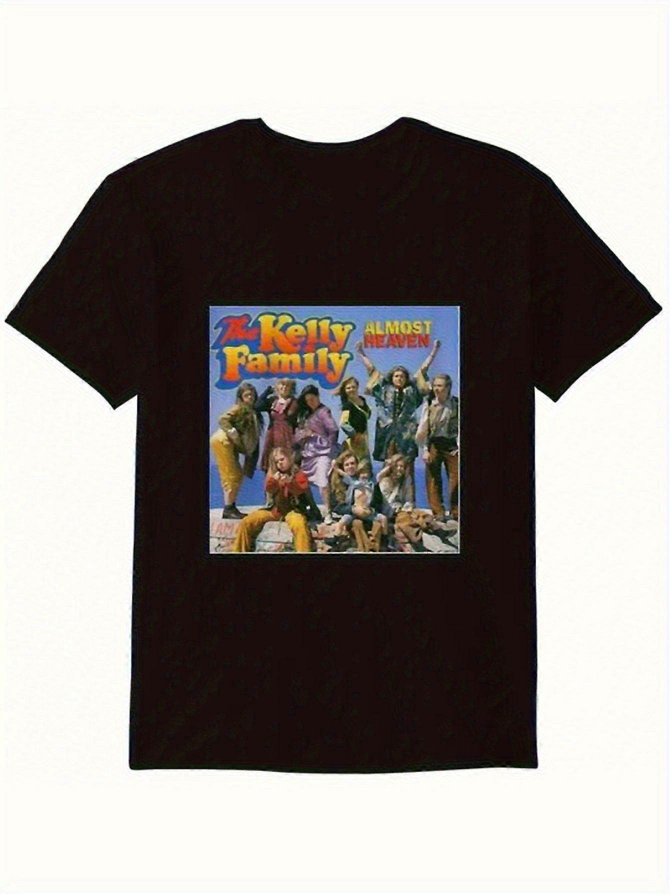 تي شيرت فرقة عائلة كيلي تقريبا السماء القديمة 80s / 90s - قميص موسيقي أسود ريترو مع رسم ملصق ألبوم متعدد الألوان ، غير قابل للرؤية Th-SDGJL117