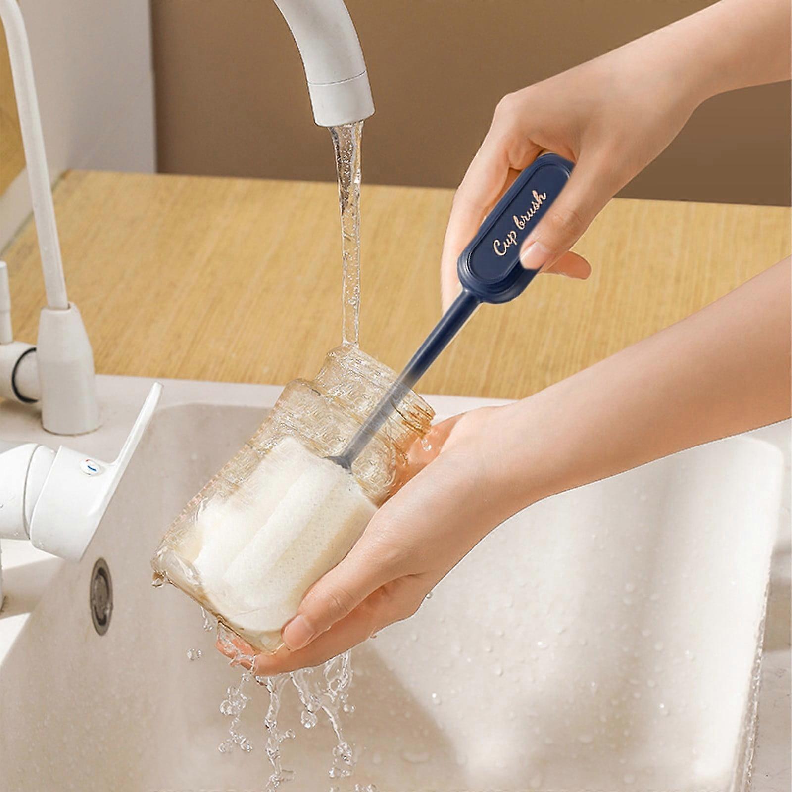 Oefntac Long Handle Bottle Brush Set - Hidden Sponge & Scrub Brush for Baby Bottles, Water Bottles & Straws - Efficient Cleaning Tool