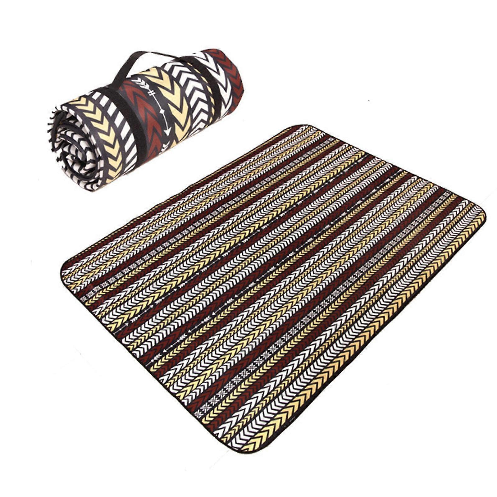 Retro Ethnic Style Insulation Picnic Blanket Waterproof Beach Mat Camping 100x150 Cm Black Foldable Handle Tent Carpet