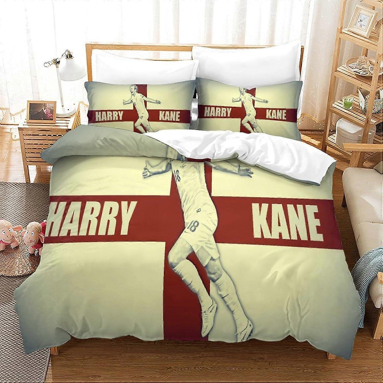 W81 3 Piece Harry Kane Comforter Set 3D Football Superstar Printed Bedding Comforter Set with Zip Closure for Girls, Super Soft Microfibre Bedding M81