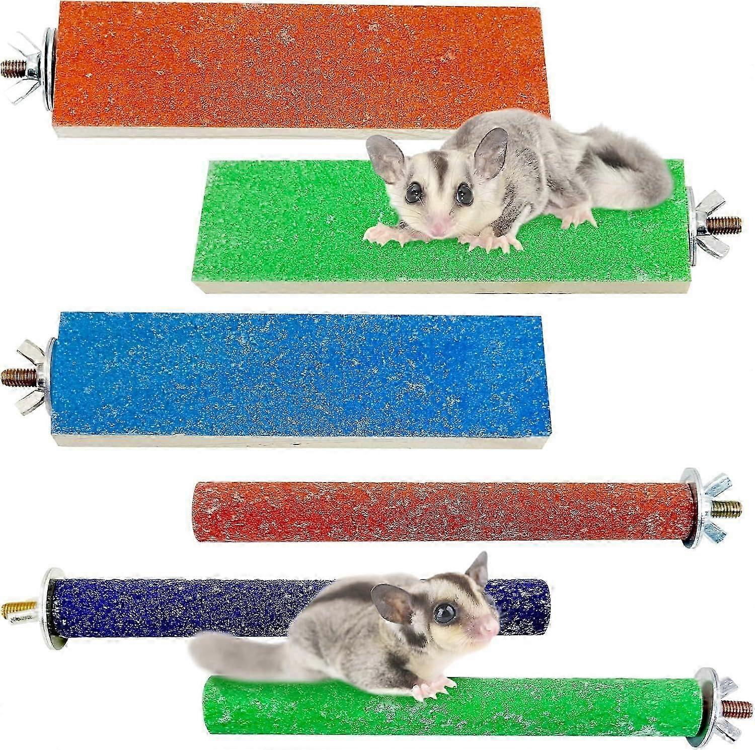 Sugar Glider Toys Wood 6 Hamster Climbing Cage Steps with Colorful Sand Sharpening Claws Platform Small Animal Scratching Snadpaper for Cages