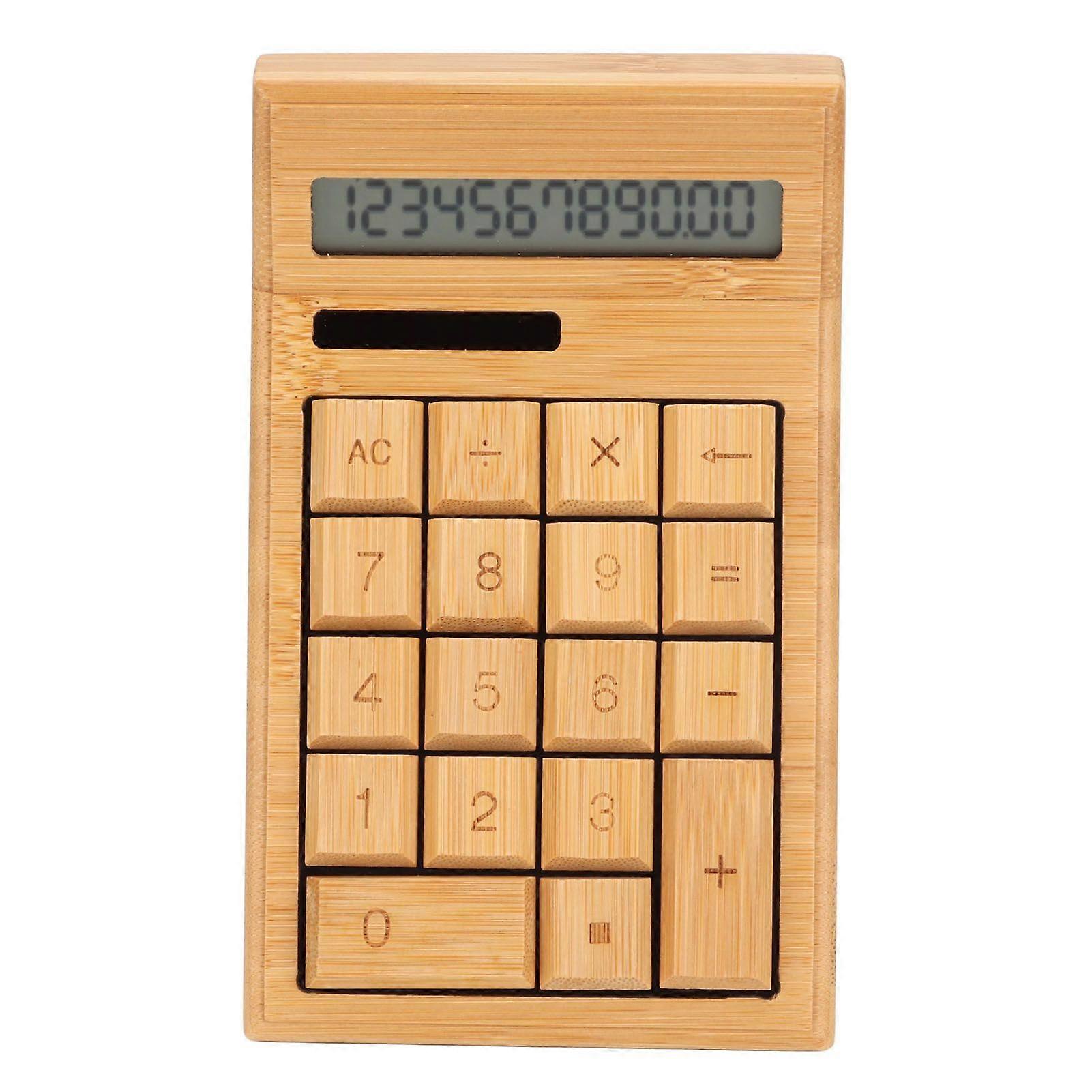 CS19 Solar Calculator Solar Battery Dual Power 12 Digit LCD Display 18 Buttons Bamboo Desktop Calculator for Students