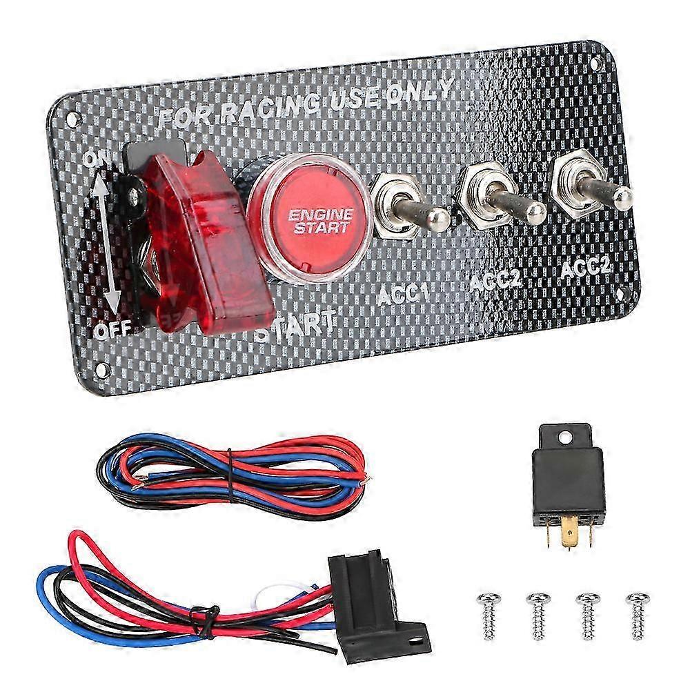 Carbon Fiber 12V LED car switchIgnition Panel accessories LED Toggle for Racing Engine Start Push Button 2025
