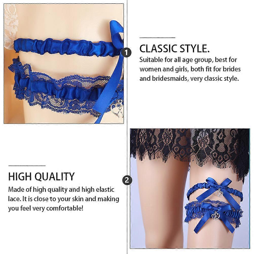 Bowknot Lace Garter Wedding Accessory For Brides Comfortable 1 Pair Blue