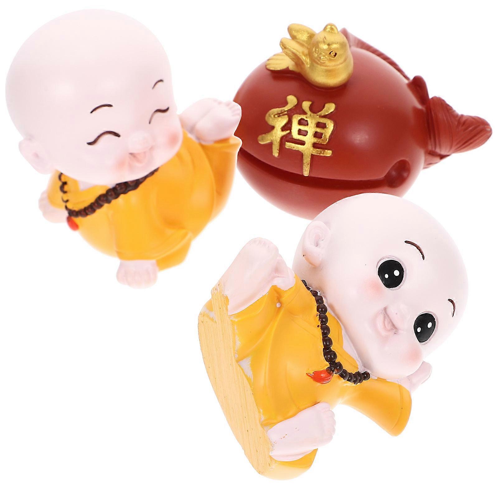 3Set Desktop Resin Monk Figurine Ideal For Home And Car Decoration Featuring Compact Design And Vivid Shape