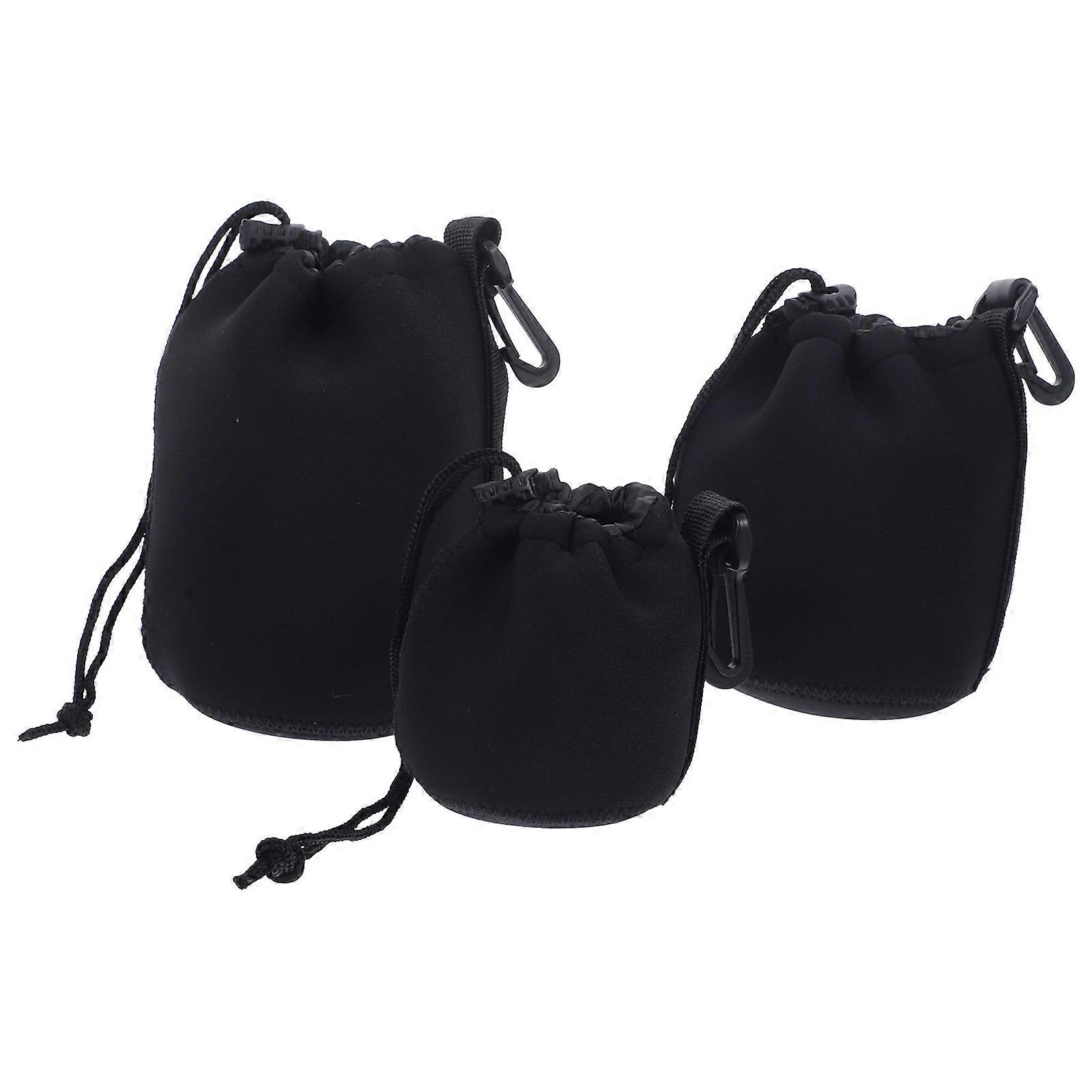 Camera Lens Case Black Neoprene Protects with 9Pcs Lens Storage Bags