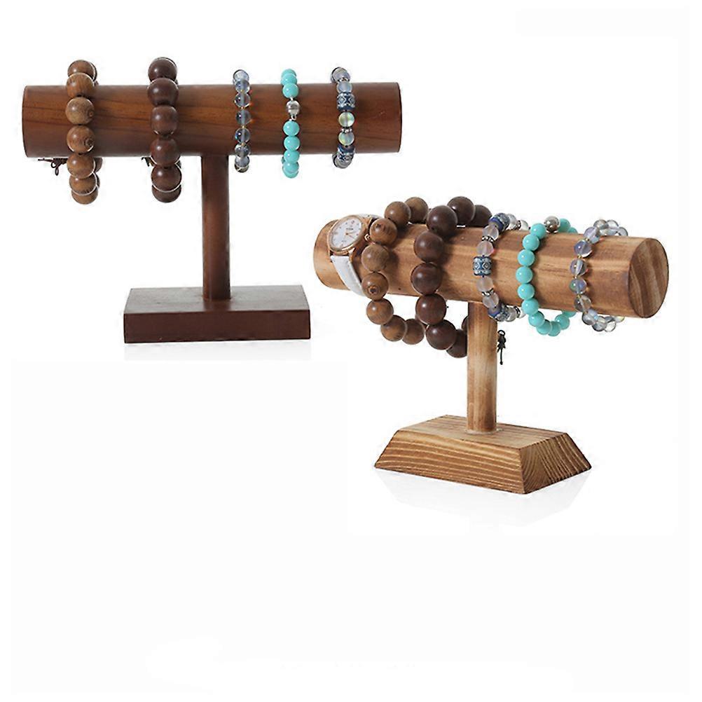 Jewelry Display Wooden Bangle Rack T Shape Pole Light Brown for 1Set