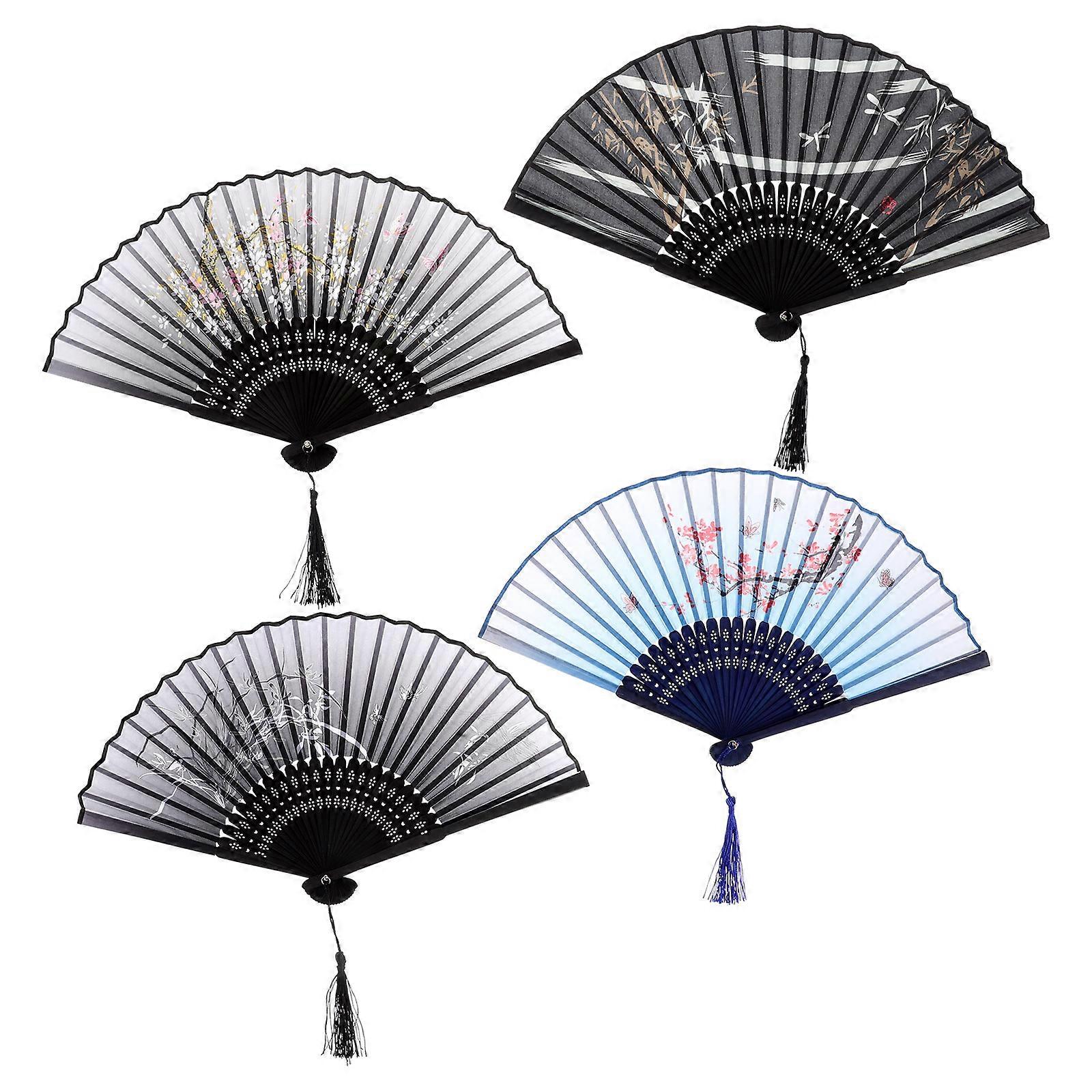 Elegant Chinese Hand Fans with Tassel for Ceremony Party Bamboo Cooling Foldable Design 8 Pcs