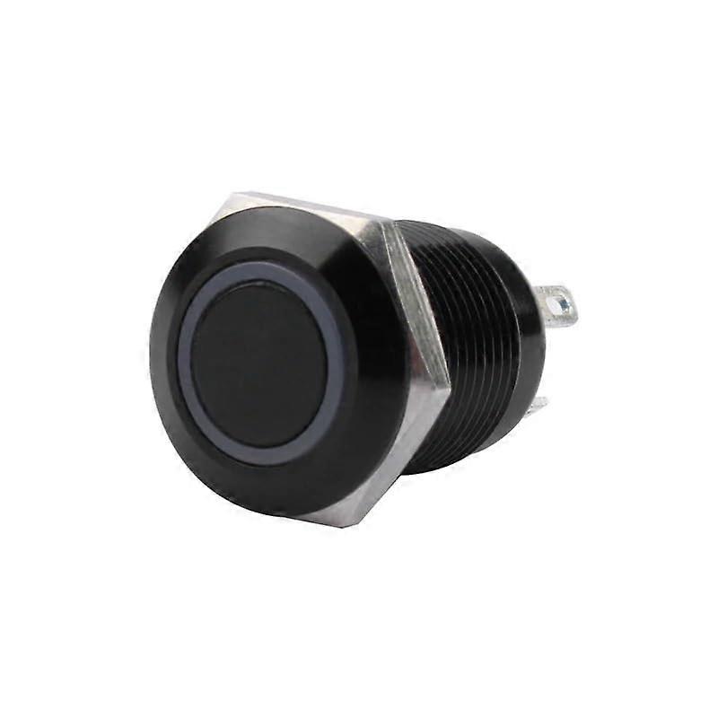 12mm Waterproof Metal Push Button Switch LED Light Black Momentary Latching Car PC Power Switch 5V 12V 24V Green LED