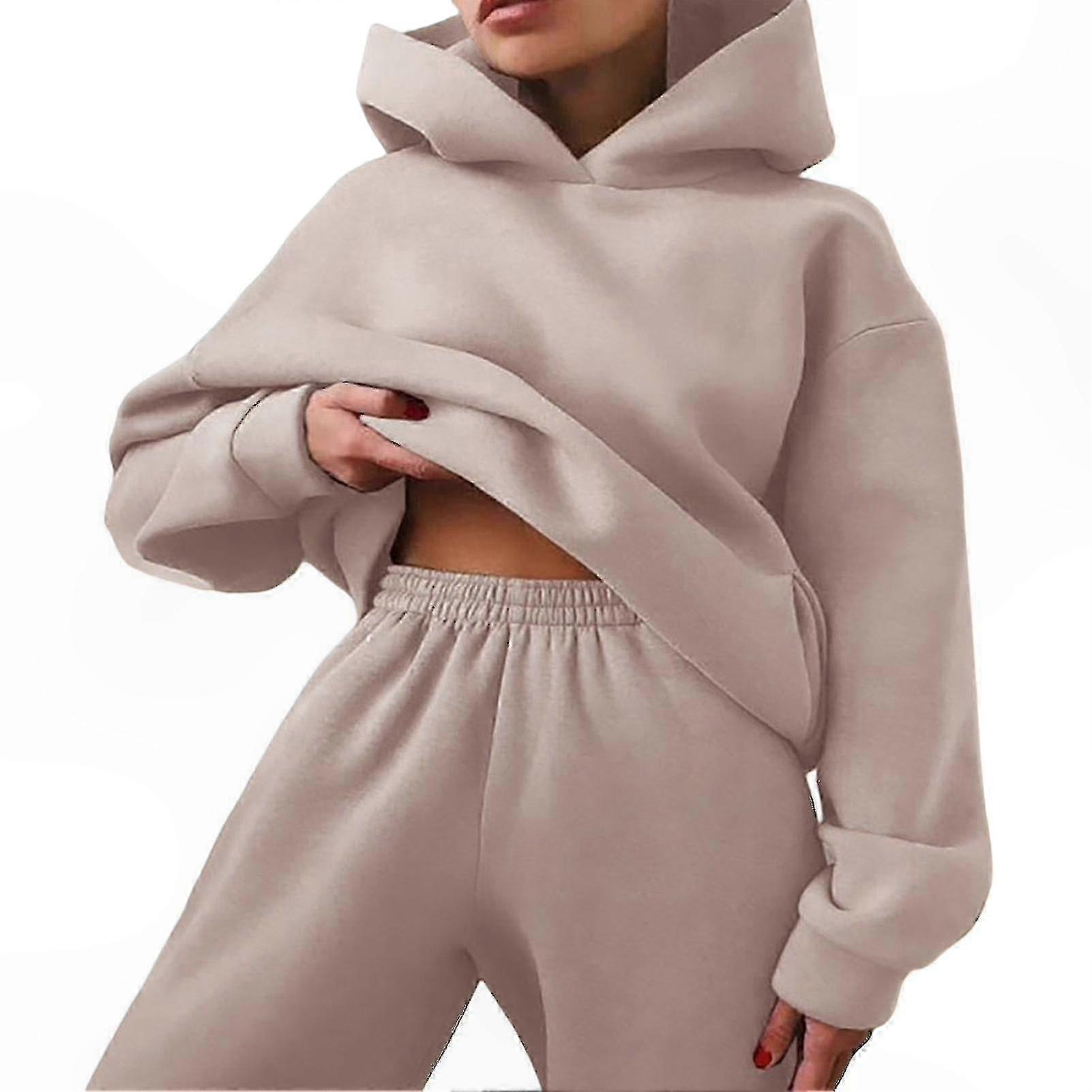 Women's Solid Color 2-Piece Hoodie Set for Casual Daily Wear in Autumn and Winter