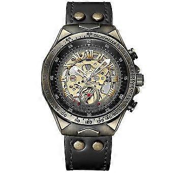 Luxe Heren Automatisch Mechanisch Polshorloge Lederen Band Retro Skelet Wijzerplaat