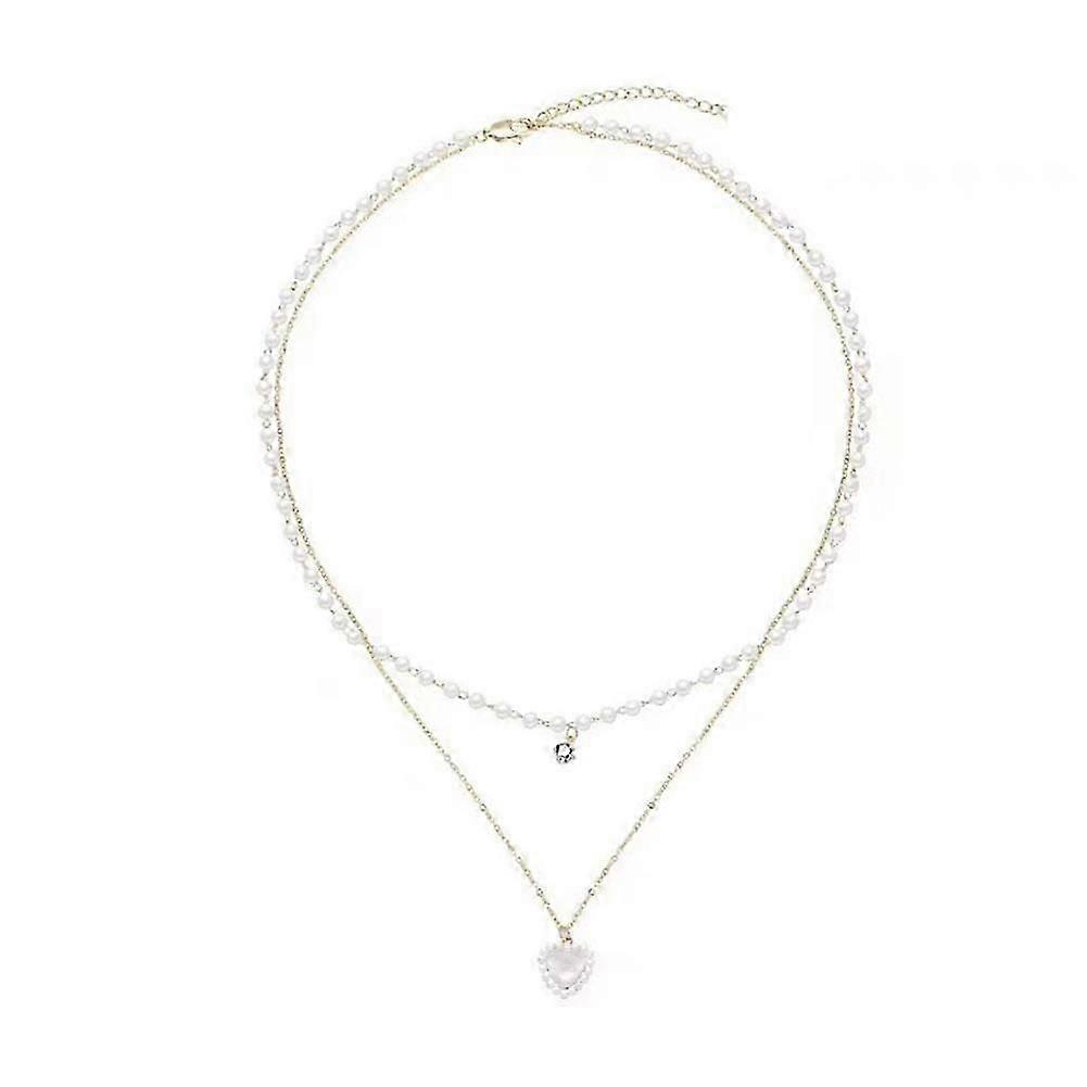 Double-layer Heart Necklace Summer Pearl Stacking Necklace