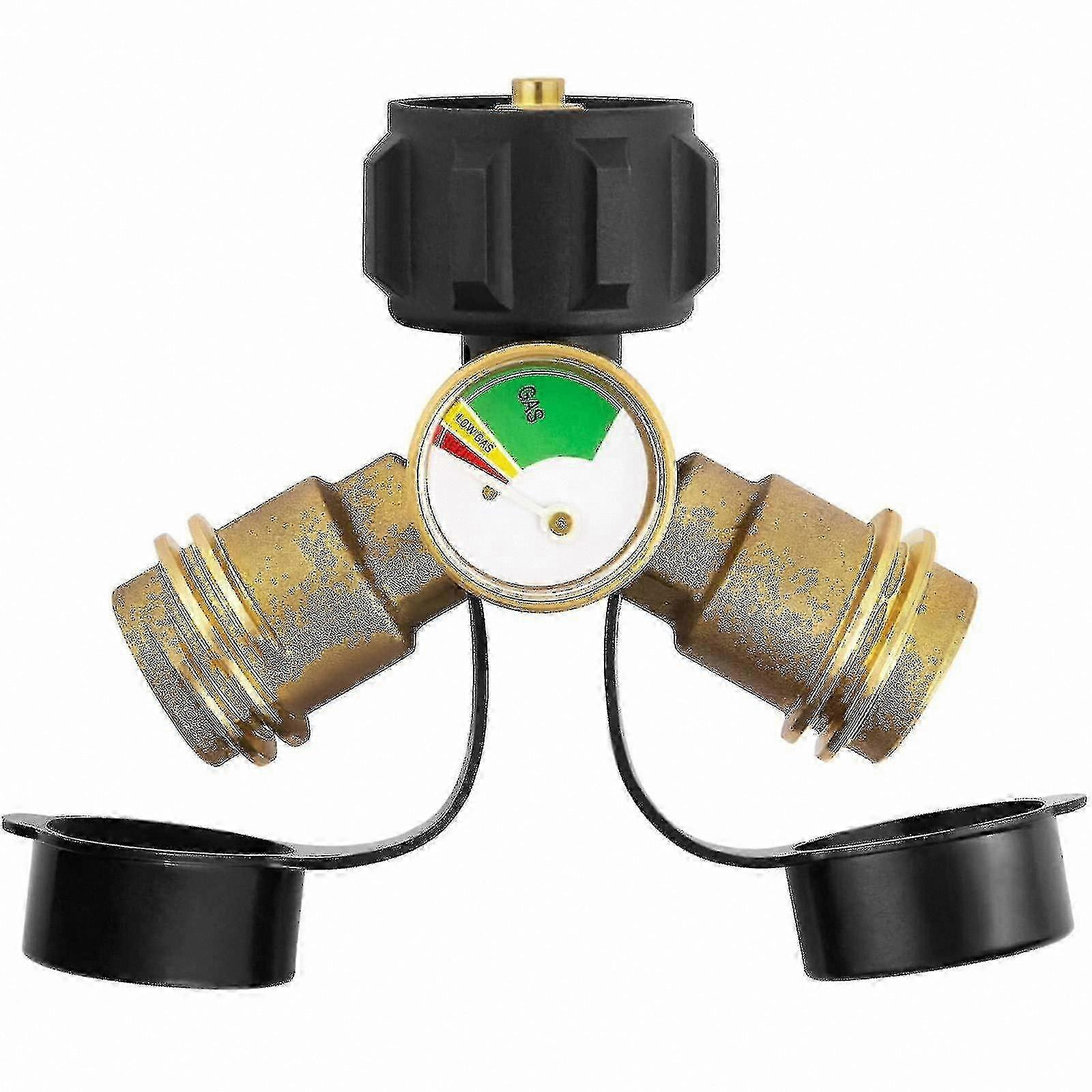 2-Way LP Gas Y Splitter with Gauge Adapter for Propane Tanks