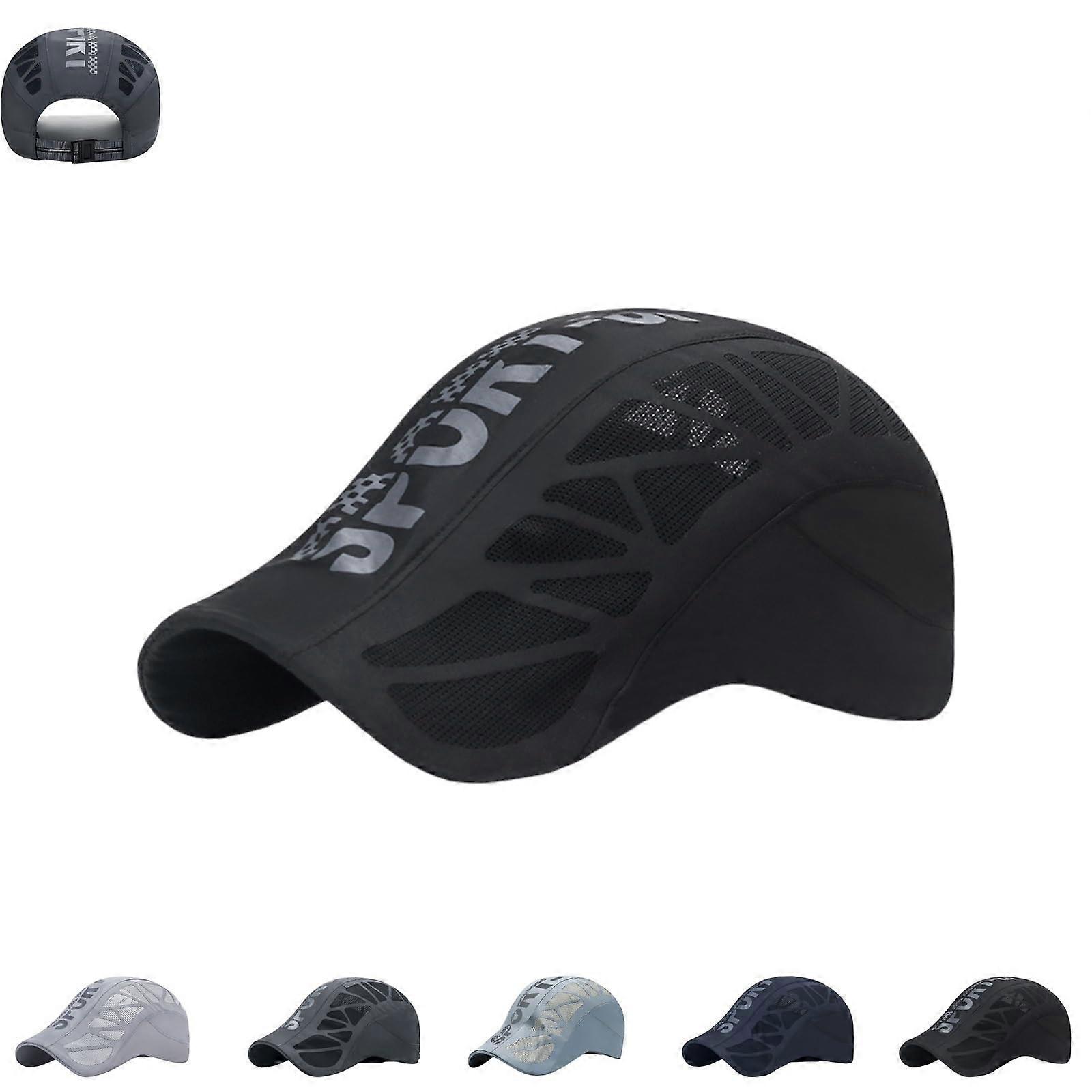 Sport Cap Black One Size Breathable Mesh Design Lightweight QuickDry Running Hat