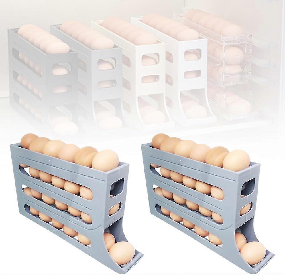 4-Tier Egg Holder for Fridge, 2024 Auto-Scrolling Rack, Space-Saving 30-Egg Dispenser Organizer, Large Capacity (White, 2PCS)