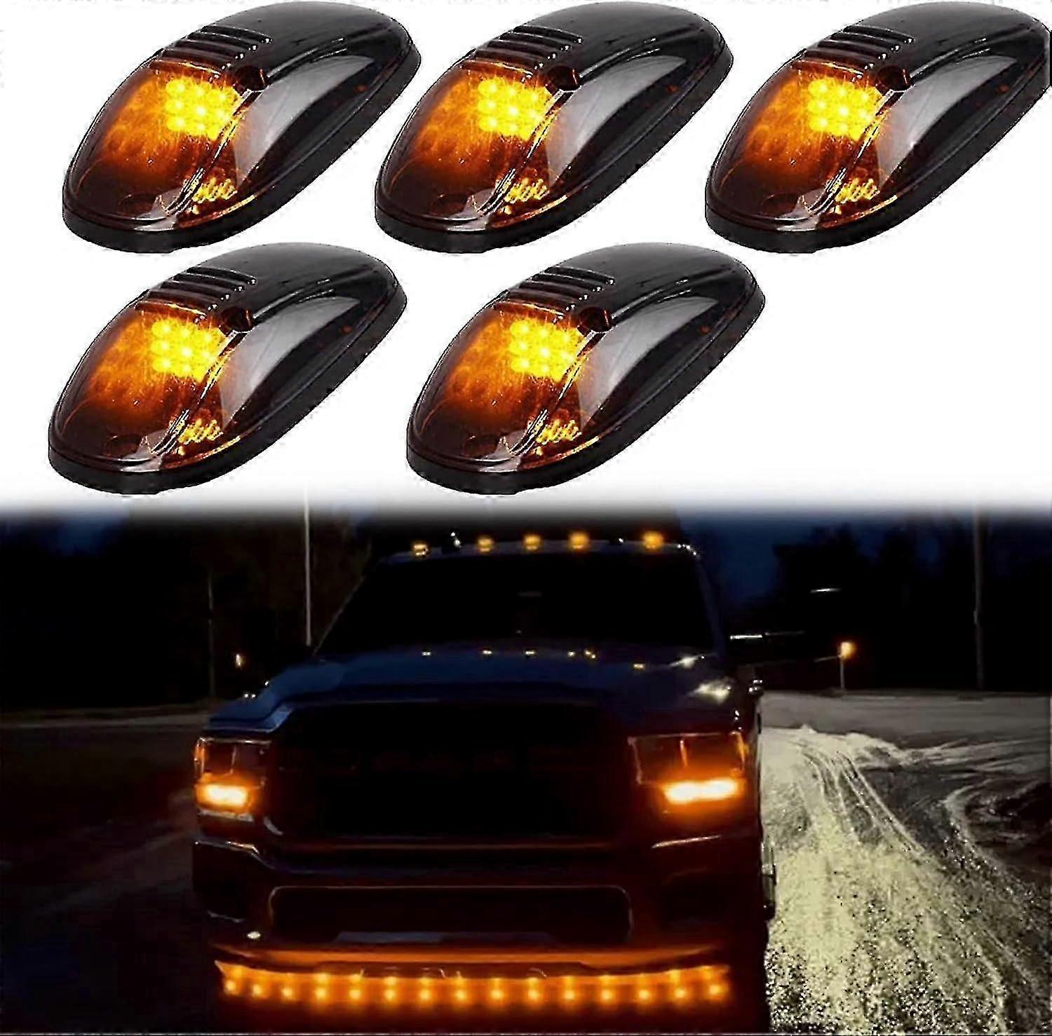 5Pcs Solar-Powered Amber LED Cab Lights for Trucks
