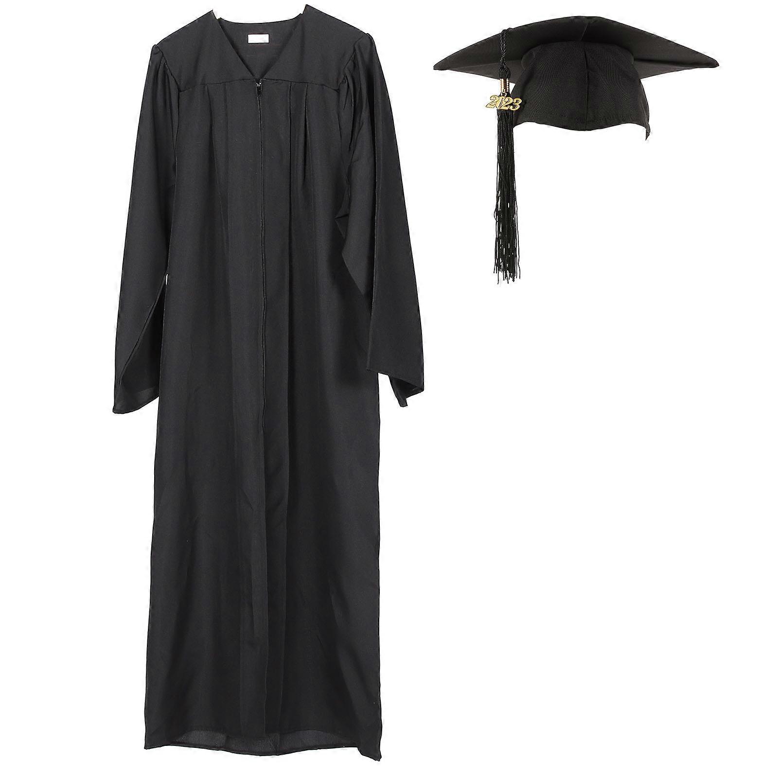 Graduation Gown and Trencher Hat for Graduates 1Set Black