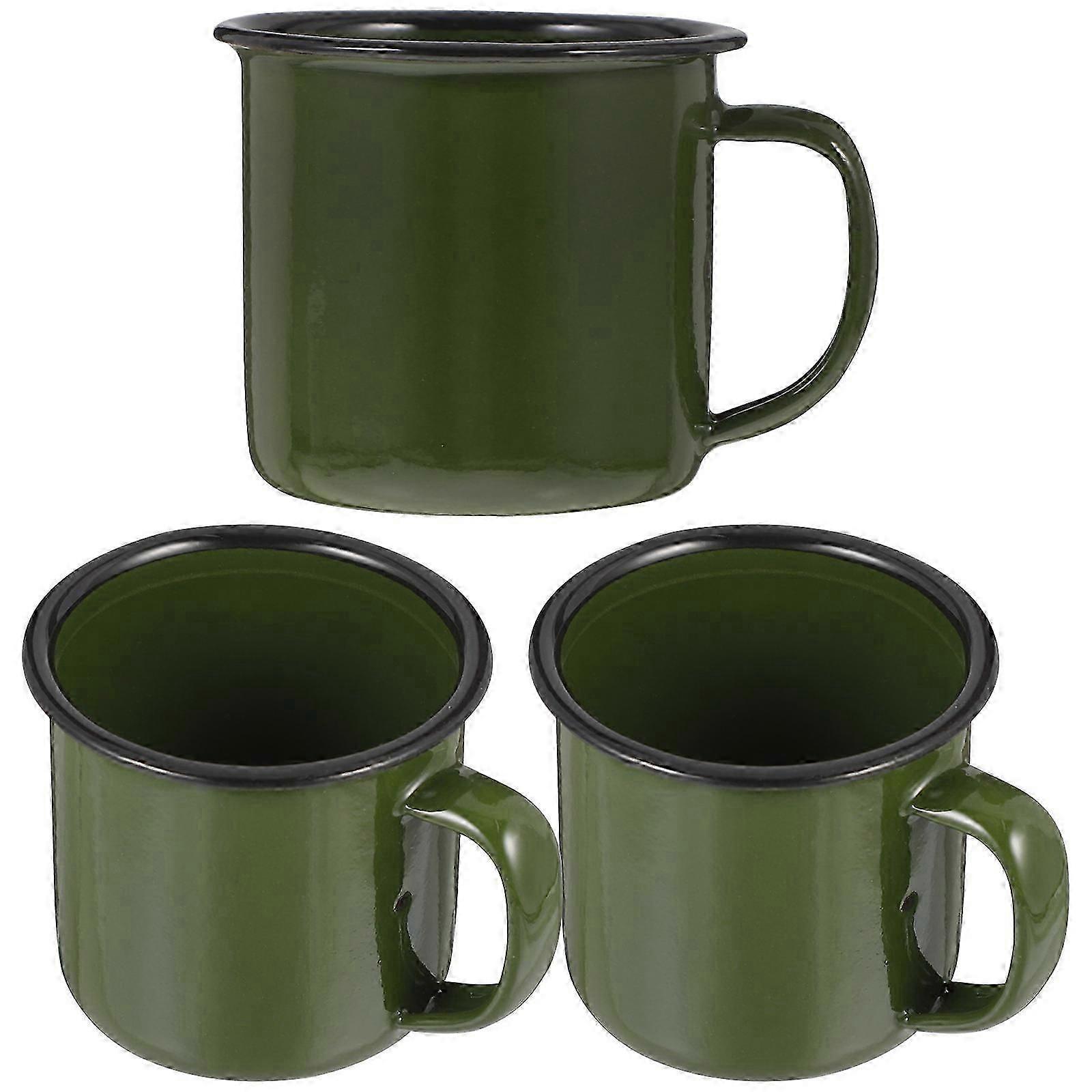 Vintage Enamel Mug 3Pcs Ergonomic Design Reusable Green Hold Water For Daily Use
