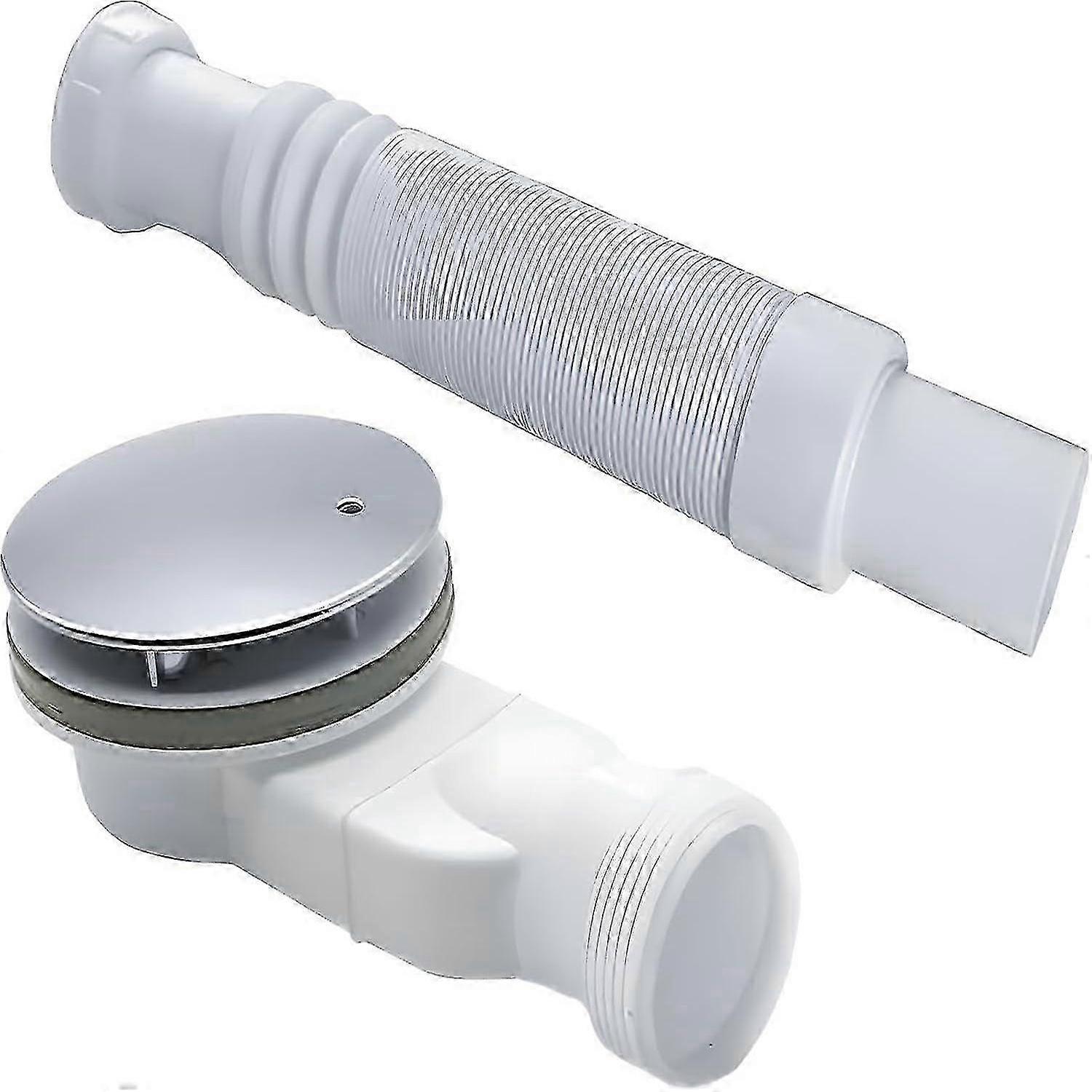 90mm High Flow Shower Trap Chrome Waste Trap for Shower Tray with 80cm Flexible Connector Pipe