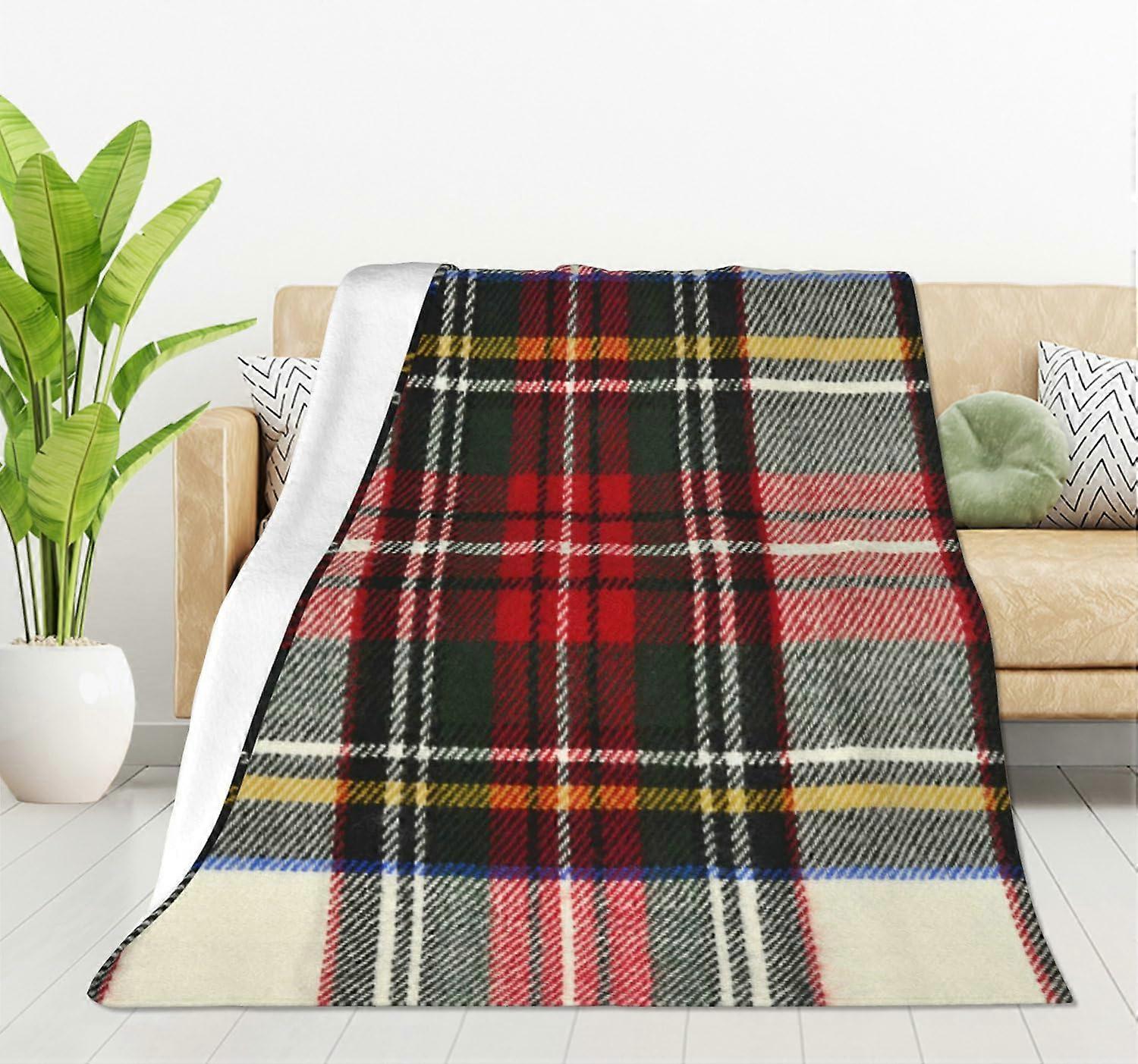Scottish Tartan Red and White Wool Plaid Pattern Flannel Fleece Bed Blanket Size 100x130cm Lightweight Throw Blanket