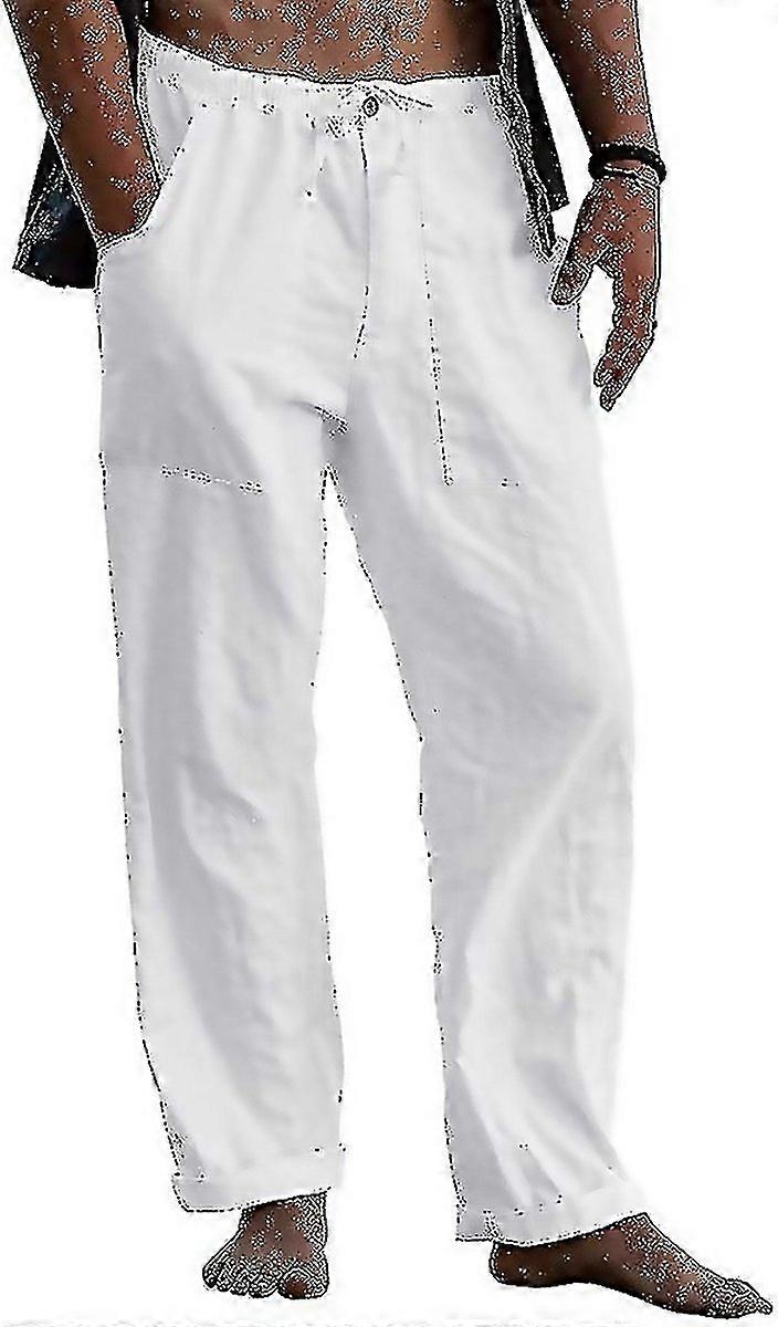 For Mens Linen Pants Casual Loose Pants Drawstring Elastic Waist Sweatpants