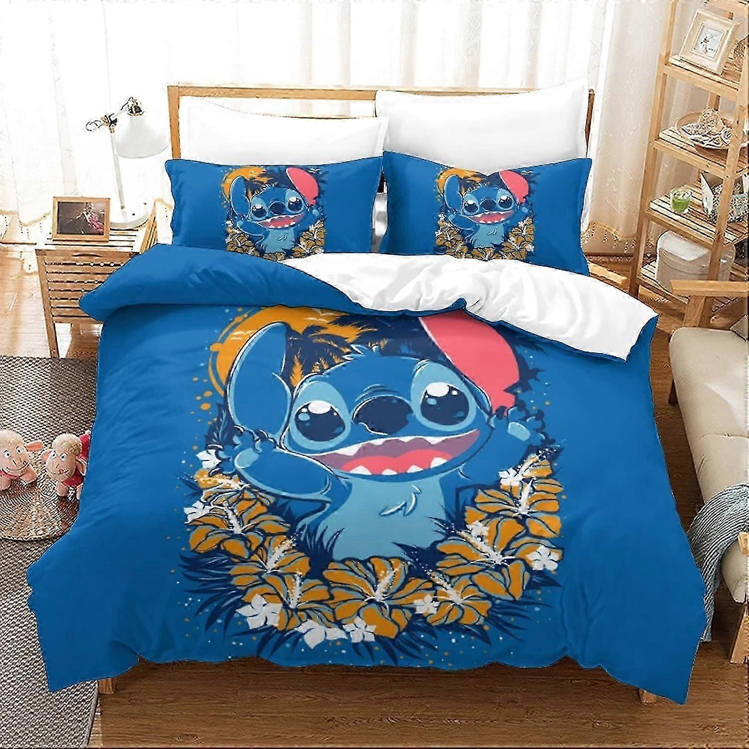 25-26 Stitch Animated Characters Bedding Set with Lilo & Stitch Soft Microfiber Duvet Cover and Pillowcase with Zipper for Children, Teenage