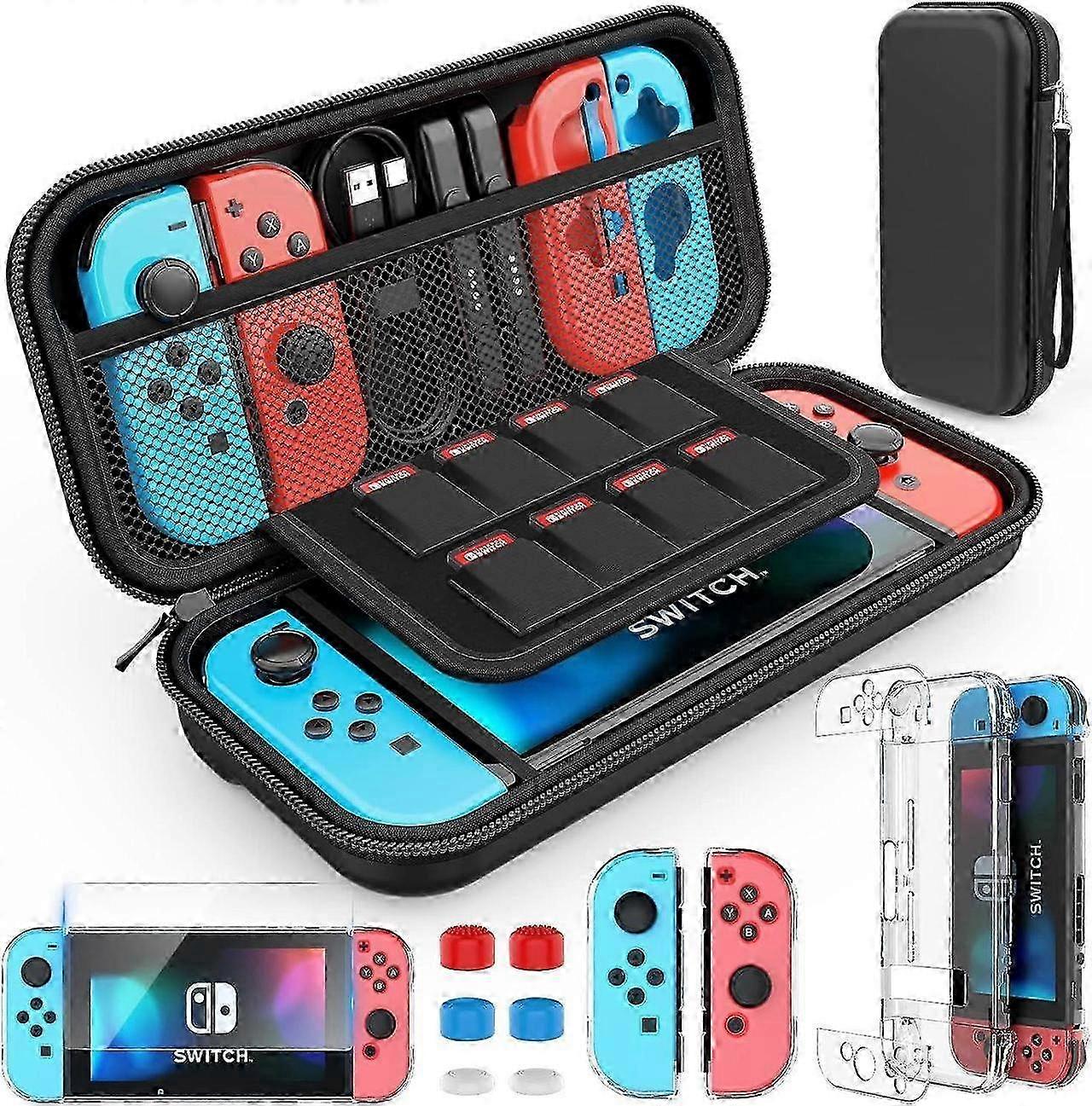 Switch Case Compatible with Nintendo Switch, 9 in 1 Switch Accessories kit with Carrying Case, Dockable Protective Case, HD Screen Protector