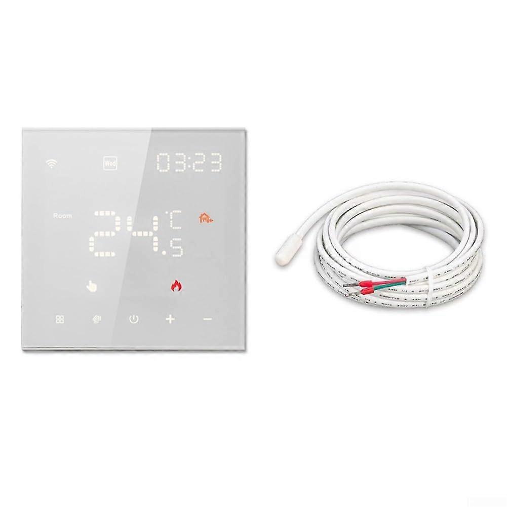WiFi Thermostat With App Control, Programmable Room Controller, LCD Display, Voice Compatible, White