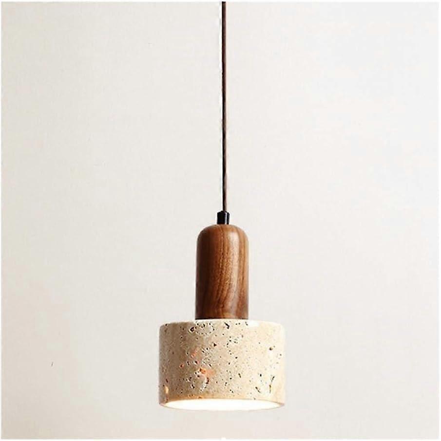 Cave Stone Pendant Light With Wooden Handle, HeightAdjustable Ceiling Chain, Decorative Hanging Lamp, LED Compatible